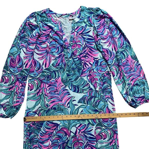 Lilly Pulitzer Bedelia Mini Dress L Seasalt Tropical Don't Wanna Leaf Resort - Picture 4 of 6
